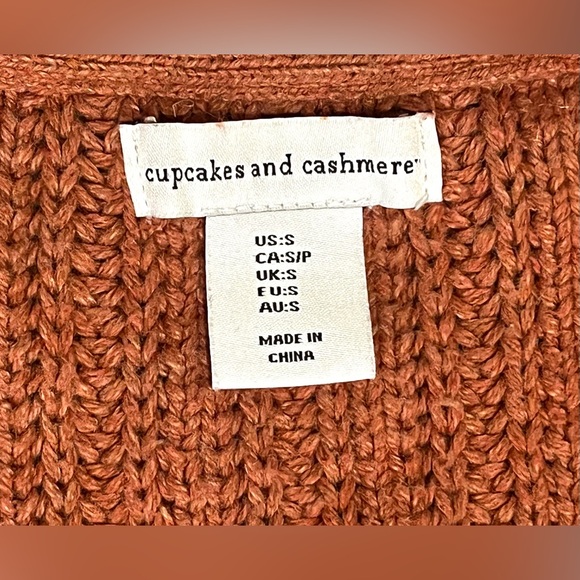 cupcakes & cashmere Burnt Orange Button Up Cotton Blend Cardigan Sz Small - Picture 3 of 15